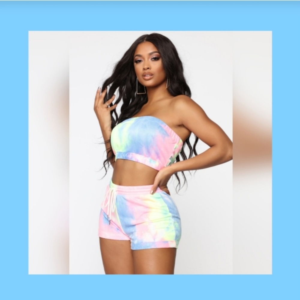 Fashion Nova Dying For The Attention Short Set - Pink/MultiTie-Dye Tube Top